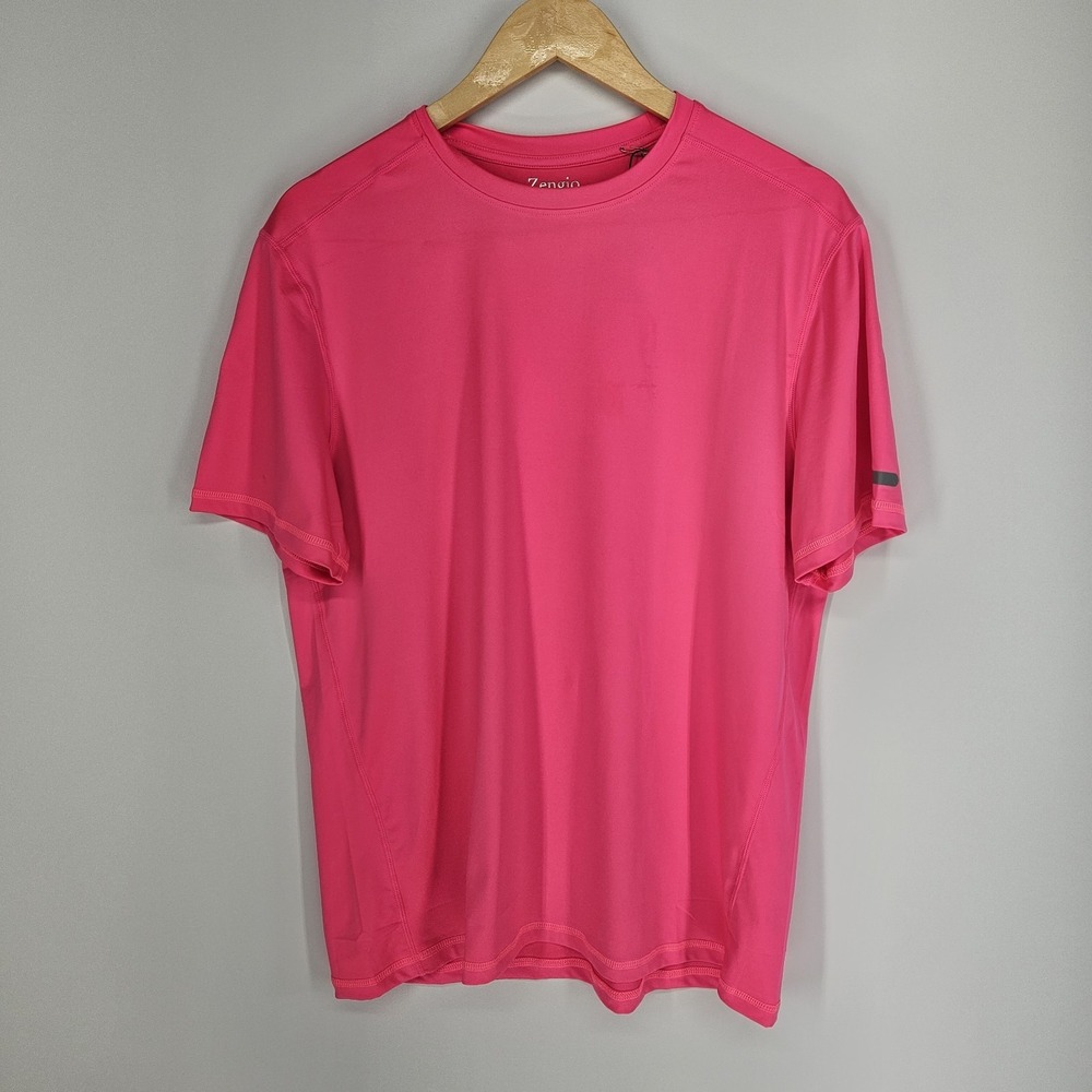 NEW Zengjo Mens Large L Pink Performance Stretch Crewneck T-Shirt Wicking NWT